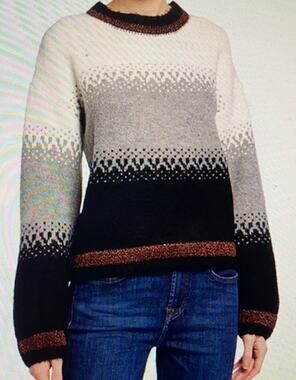 Allison New York Karly Metallic Fuzzy Sweater Black Brown Grey Size Large